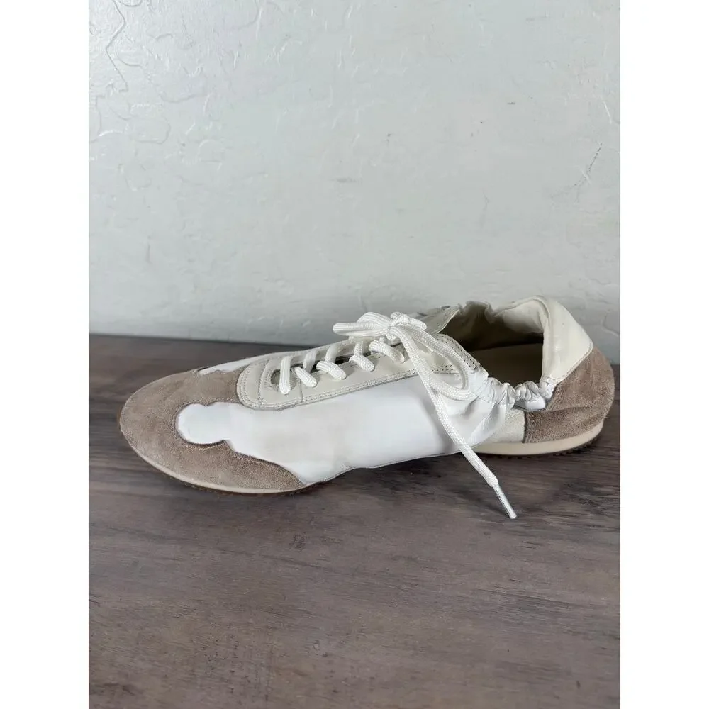 Tory Burch Bicolor Mixed Calf Leather Nylon Trainer Sneakers White Ivory Wms 9.5
